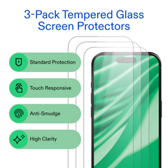 onn iPhone 17 Pro Max 3-Pack Glass Screen Protector with Camera Glass and Easy Installation Frame