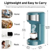 Teal lightweight single-serve coffee maker for travel with compact travel mug