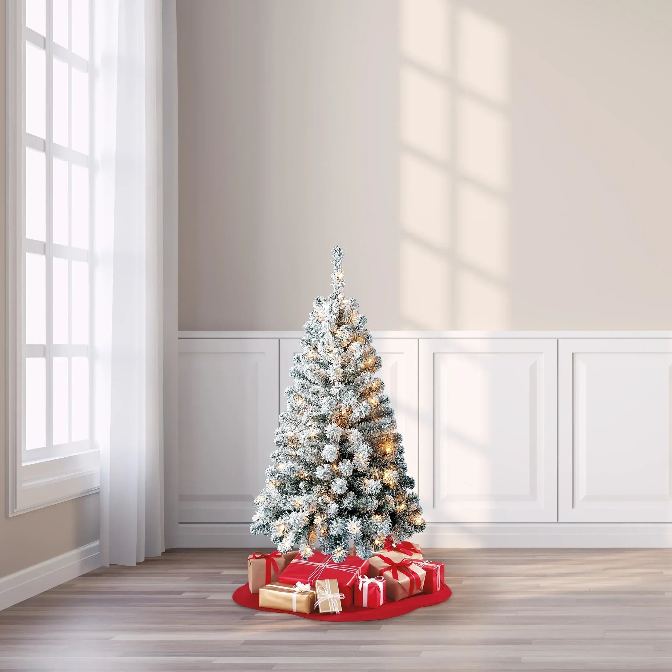 24 in Pre-Lit Cooper Flocked Spruce Artificial Christmas Tree with 35 Clear LED Lights and Stand, by Holiday Time