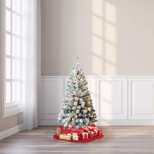 Artificial flocked Christmas tree with clear LED lights and dark stand