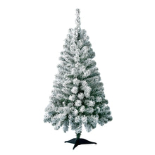 Artificial flocked Christmas tree with clear LED lights and dark plastic stand