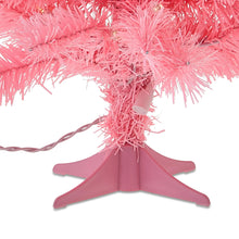 Pink pre-lit artificial Christmas tree with metal stand