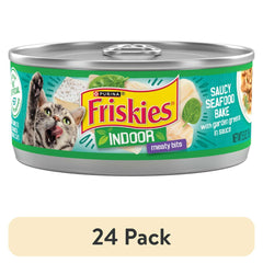 (24 pack) Purina Friskies Indoor, Saucy Seafood Bake, Wet Cat Food, 5.5 oz Can