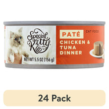 Wet cat food pate can front, chicken & tuna dinner, 5.5 oz (24 pack) label