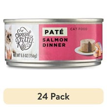 Salmon dinner pate wet cat food can with pink label, net wt 5.5 oz (156 g)