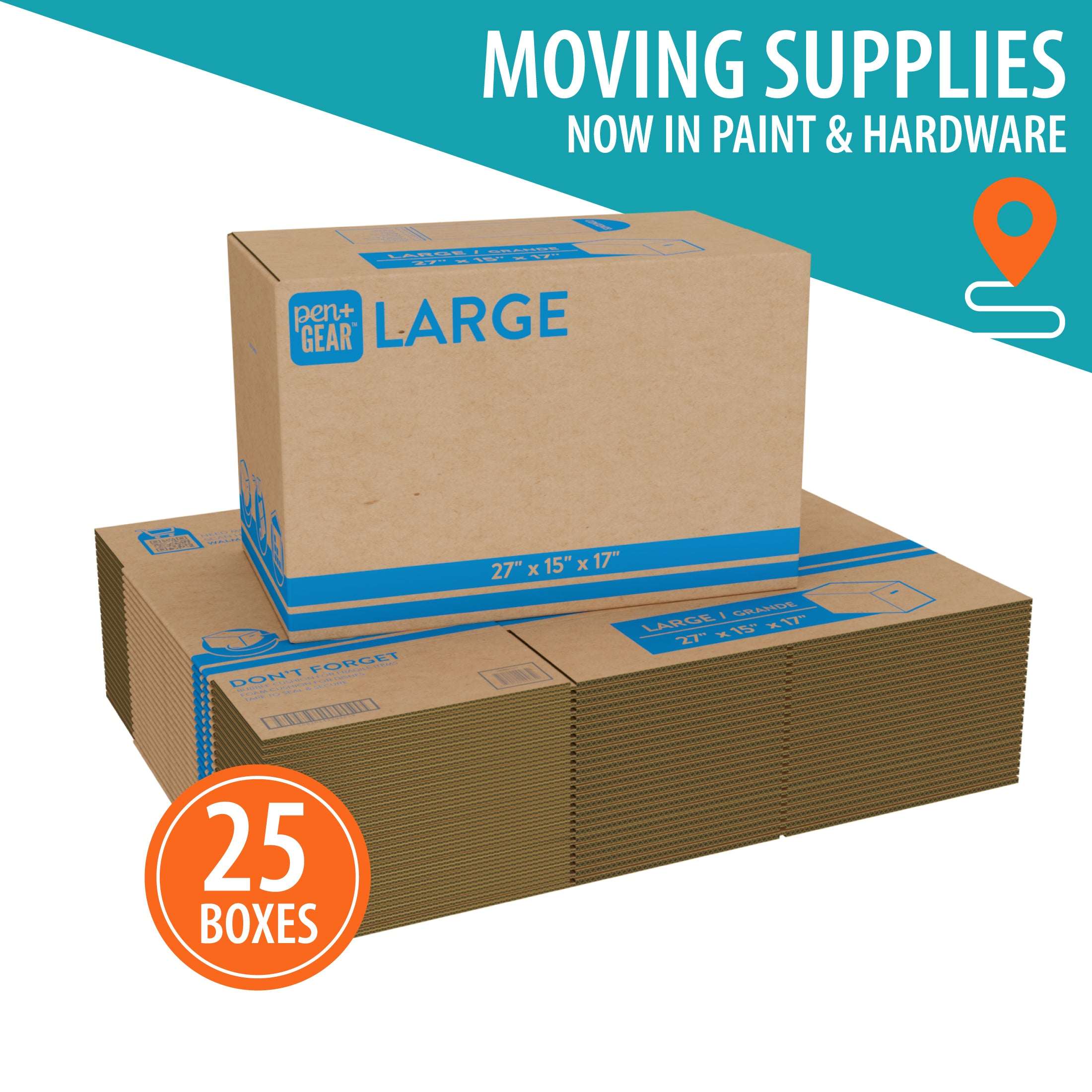 Pen+Gear Large Moving Boxes, 27L x 15W x 17H, Kraft