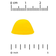 Yellow vitamin D3 gummy shape with size reference scale