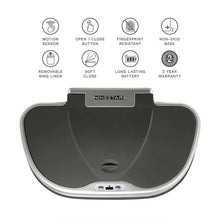 Smart motion-sensor trash can lid with on-top control icons and base