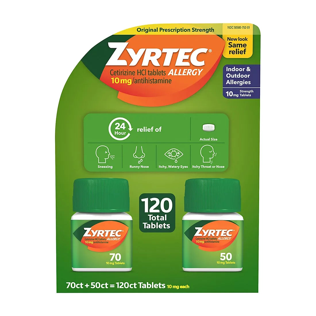 Zyrtec 24 Hour Allergy Relief Tablets with 10mg Cetirizine HCl, 120 ct. - USA MEGA SHOP