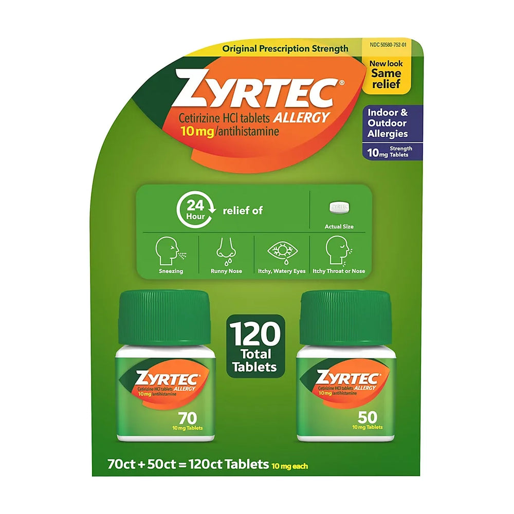 Zyrtec 24 Hour Allergy Relief Tablets with 10mg Cetirizine HCl, 120 ct. - USA MEGA SHOP