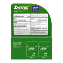 Cetirizine allergy tablets package back panel with Drug Facts and tablet counts