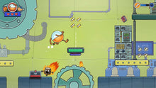 Nintendo Switch game screenshot in a factory room with Dog Man and gadgets