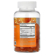 Vitamin C gummy supplement bottle with orange supplement facts back label