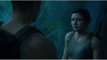 The Last of Us Part II Remastered PS5 game: Ellie blue shirt, tense side view