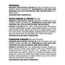 Pringles Snack Cups variety pack back panel with ingredient lists for flavors