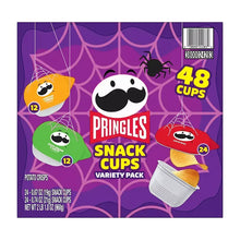 Pringles Snack Cups variety pack box front, 48 cups, Original, Sour Cream & Onion, Cheddar