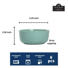 Seafoam green ceramic cereal bowl, 6.25 in diameter, 24 oz capacity, 6 pcs