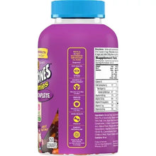 Children’s multivitamin gummies label panel with vitamin icons and supplement facts table