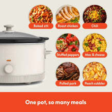 bella slow cooker with lid and temperature knob, plus meal-ready display options