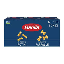 Pasta box showing rotini and farfalle varieties, Barilla 6x1 lb, blue pack