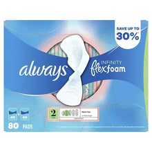 Pack of Infinity flexfoam heavy-flow panty liners with wings, size 2, 80 pads