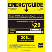 EnergyGuide label for compact refrigerator with estimated yearly energy use