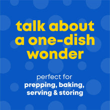 Promotional graphic for Pyrex Simply Store one-dish prep, baking, serving and storage