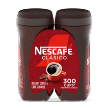Nescafé Clasico instant coffee canisters, dark brown with black lids, 300 cups