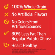 SunChips whole grain garden salsa snack chips bag, close-up of health and flavor icons