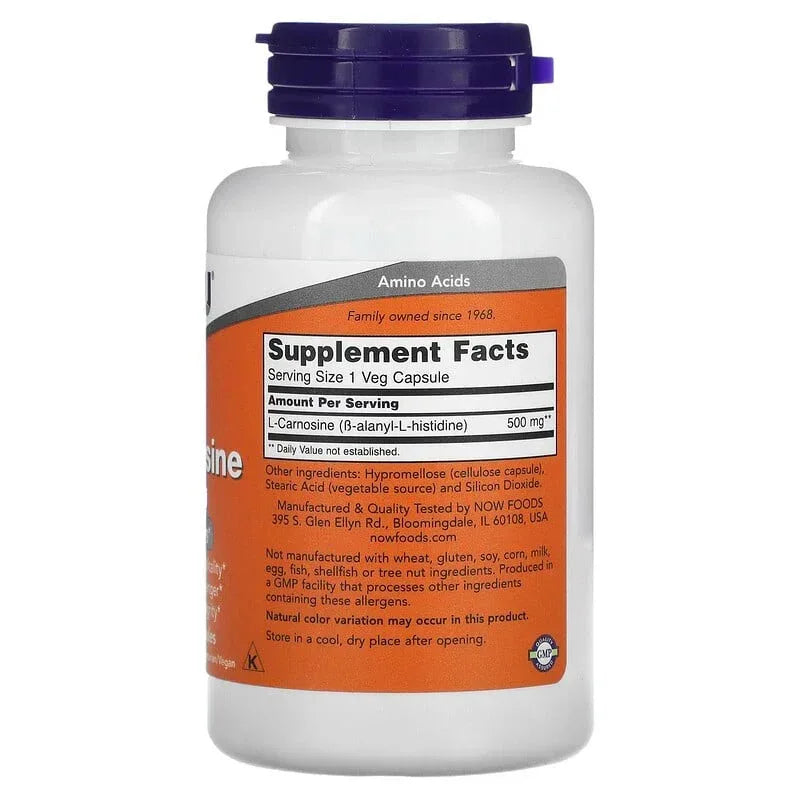 NOW Foods, L-Carnosine, 500 mg, Veg Capsules