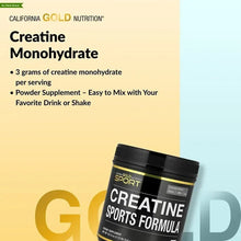 Creatine Monohydrate info panel with black tub and text listing 3 grams per serving