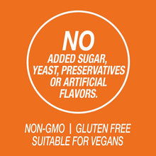 No added sugar badge: non-GMO, gluten free, suitable for vegans