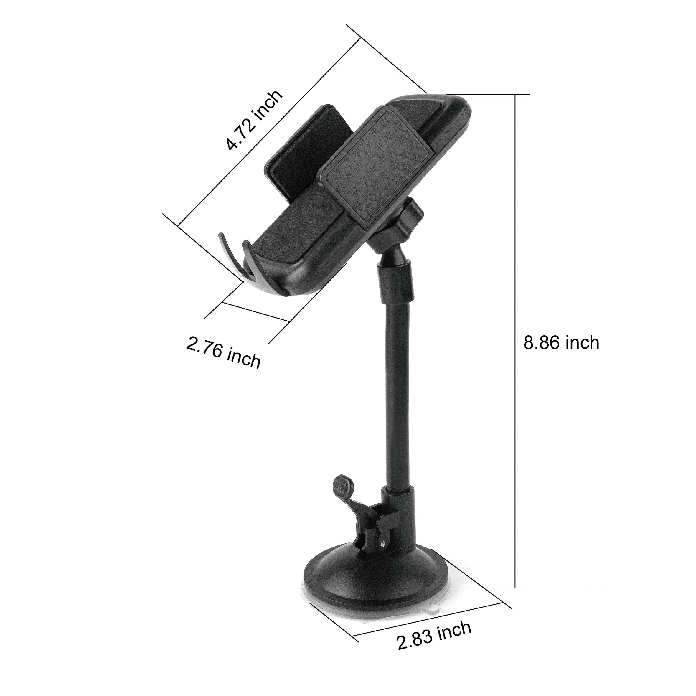 onn Universal Cell Phone Car Mount for Windshield and Dashboard, Suction Cup Mount, Adjustable 360° Rotation, Black