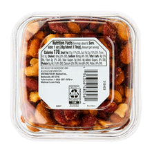Nutrition Facts panel on back of hot honey nut trio tub with barcode