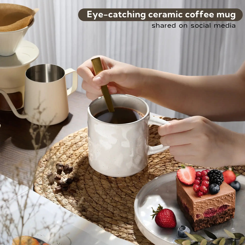 Vesteel Coffee Mug Set of 4, Ceramic Coffee Cups with Handles, 14oz Stoneware Mugs Set for Coffee Tea Milk, Wave Design Mug Gifts for Home Office Restaurant