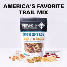 Trail mix pouch with High Energy label, displayed upright with scattered mix