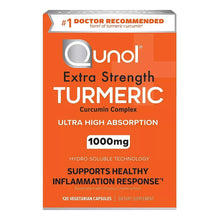 Qunol Extra Strength turmeric supplement box, orange 1000 mg, 120 vegetarian caps