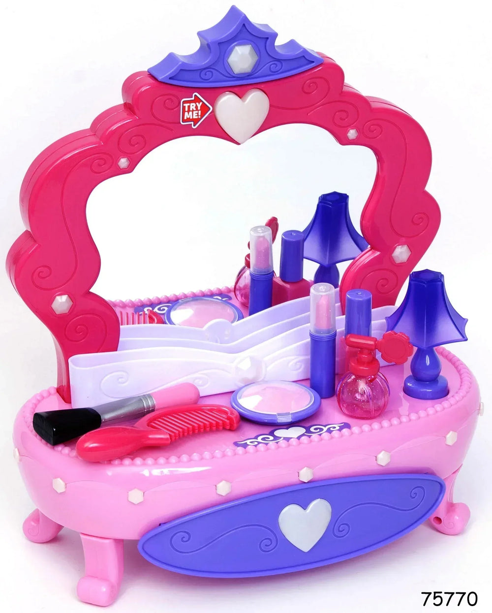 Kid Connection Light-Up Plastic Vanity Set with Storage Drawer, 7 Pieces, Baby and Toddler Toy - USA MEGA SHOP