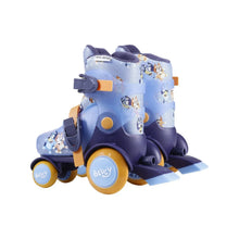 Bluey kids roller skates pair with adjustable orange buckles and light blue wheels