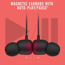 Wireless in-ear earphones with black earbuds and auto-play/pause style design