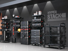 Set of modular rolling toolbox stacks with drawer compartments in dark finish