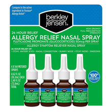 Berkley Jensen allergy relief nasal spray box with four nasal spray bottles