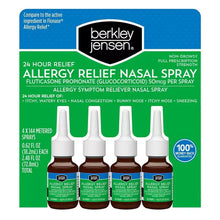 Berkley Jensen allergy relief nasal spray bottles, 4-pack with white pump nozzles
