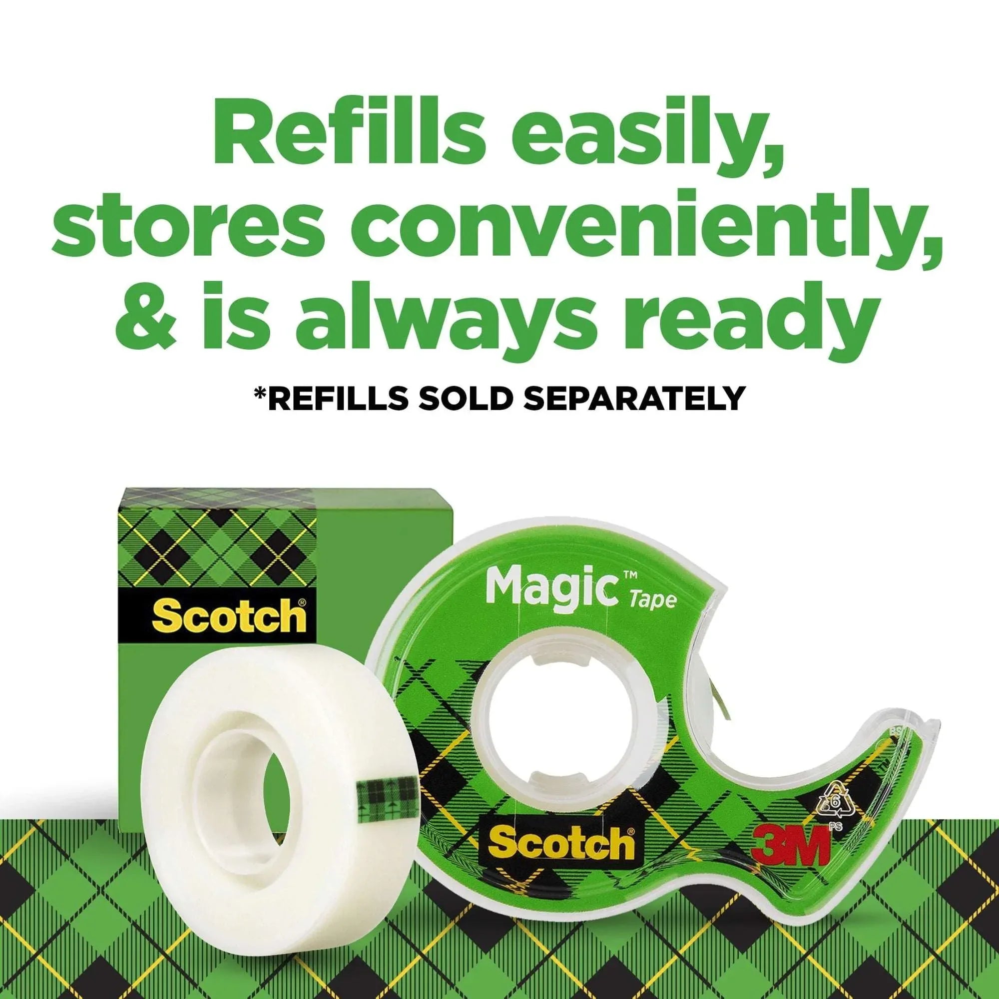 Scotch Magic Tape Dispenser, Clear, ¾ in. x 325 in., 3 Dispensers