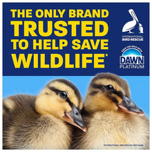 Dish soap brand promotional panel with DAWN PLATINUM logo and wildlife ducks