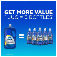 Dish soap value promotion showing one large jug and five small Dawn Platinum bottles