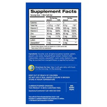 Supplement Facts label for mini soft gels with nutrient values on blue box