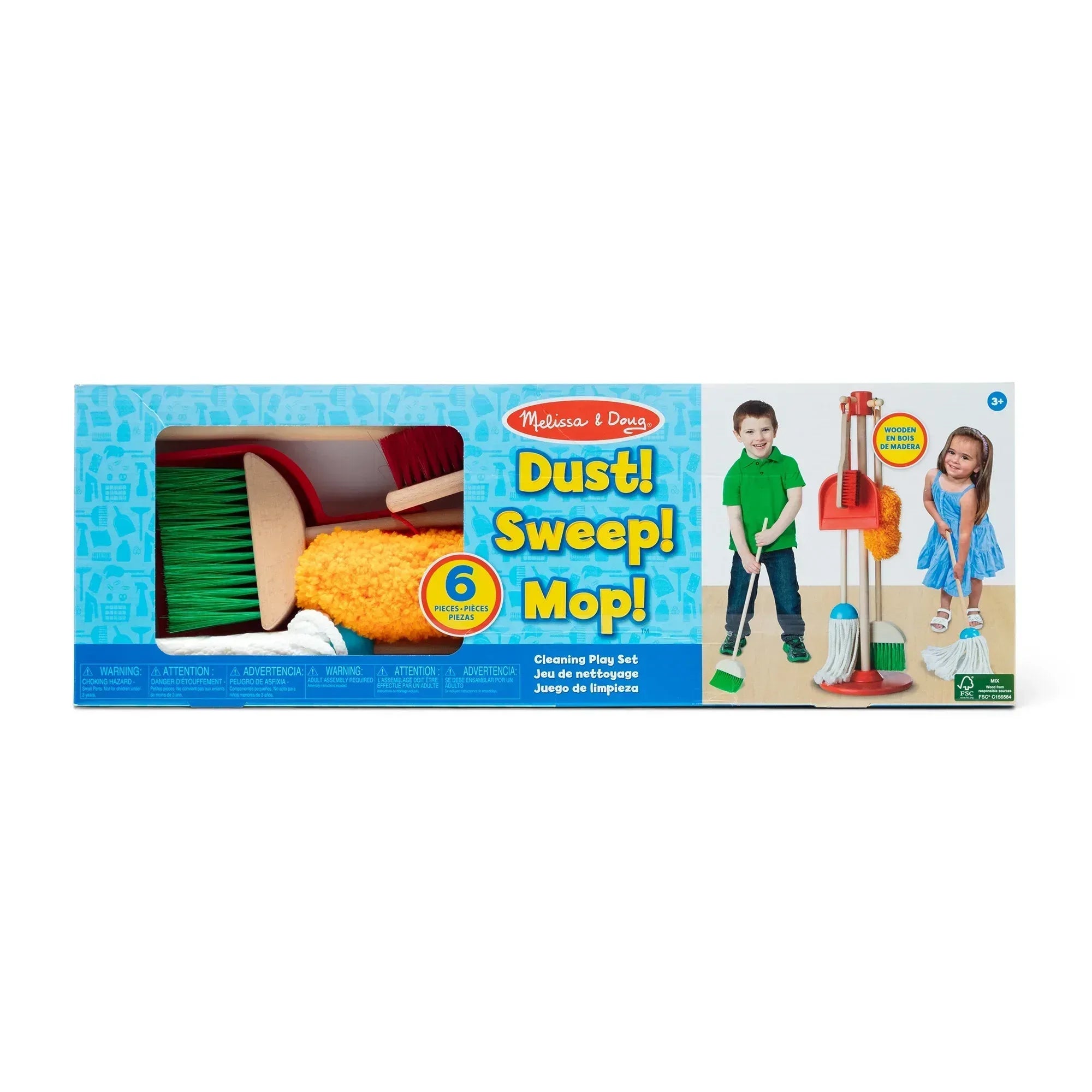 Melissa & Doug Dust! Sweep! Mop! 6-Pc Wood Pretend Play Preschool Cleaning Set - FSC Certified - USA MEGA SHOP