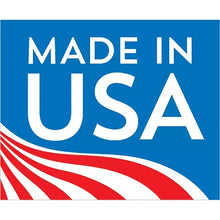 Made in USA badge with blue field and red-and-white stripes