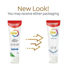 Whitening toothpaste tube with red Colgate logo and Total Active Prevention branding, mint